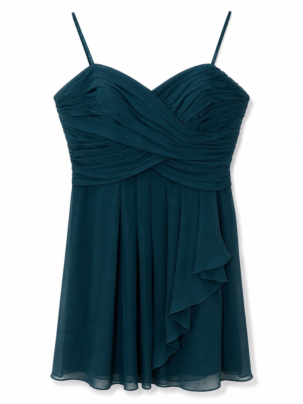David’s Bridal Teal Chiffon Cocktail Dress Size 10 Ruched Formal Party Wedding